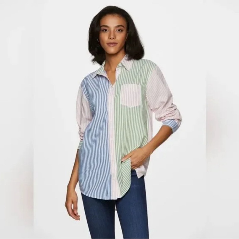 NWT BeachLunchLounge Color Block Striped Button Down